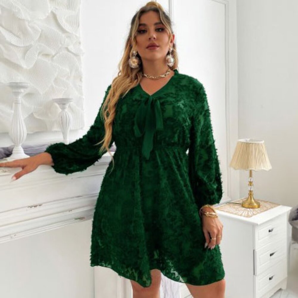 Women's Dress with Fringe Flowers in Green Sz XL